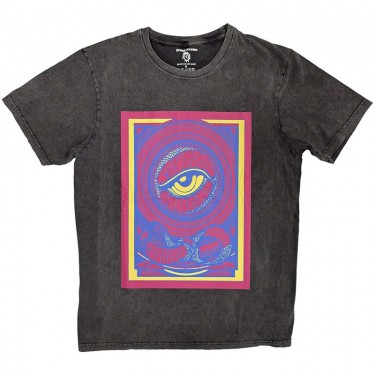 Primal Scream Unisex Stone Wash T-Shirt: Psychedelic Eye (Charcoal Grey) (Large)