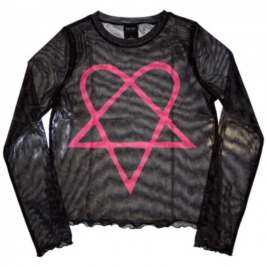 HIM Ladies Crop Top: Pink Heartagram (Black) (Mesh) (Small)